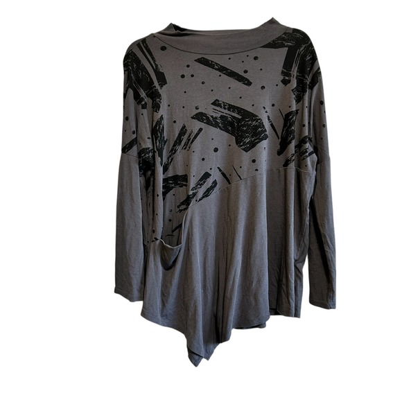 Chalet et Ceci Gray Abstract Print Long Sleeve Tunic Top Pocket Small - Picture 1 of 6